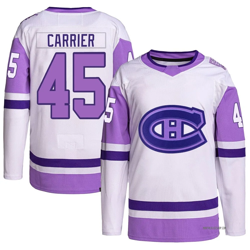 Authentic Alexandre Carrier White/Purple Montreal Canadiens Hockey Fights Cancer Primegreen Jersey - Men's