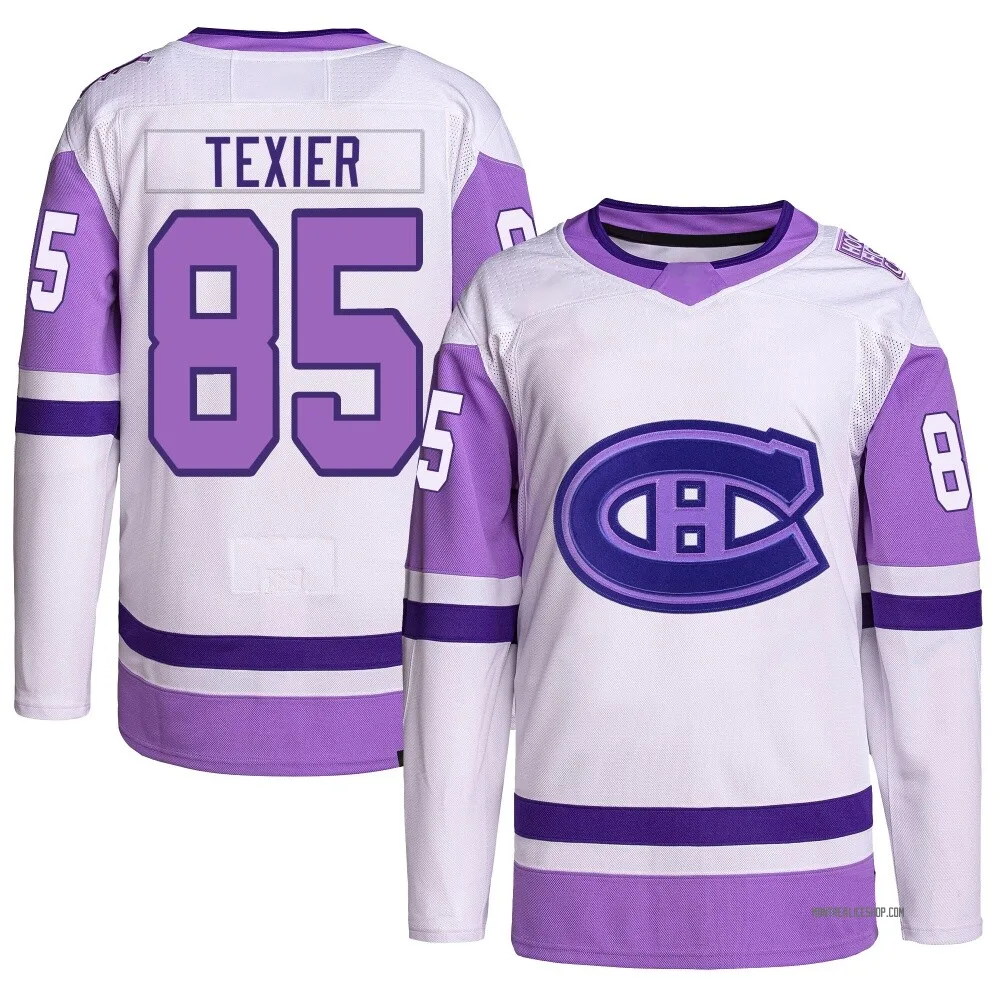Authentic Alexandre Texier White/Purple Montreal Canadiens Hockey Fights Cancer Primegreen Jersey - Men's