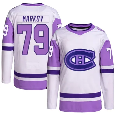 Authentic Andrei Markov White/Purple Montreal Canadiens Hockey Fights Cancer Primegreen Jersey - Men's
