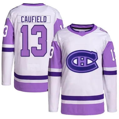 Authentic Cole Caufield White/Purple Montreal Canadiens Hockey Fights Cancer Primegreen Jersey - Men's