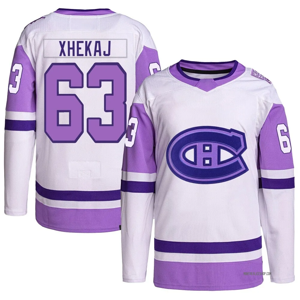 Authentic Florian Xhekaj White/Purple Montreal Canadiens Hockey Fights Cancer Primegreen Jersey - Youth