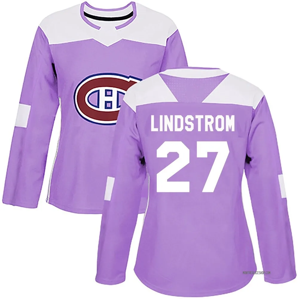 Authentic Gustav Lindstrom Purple Montreal Canadiens Fights Cancer Practice Jersey - Women's