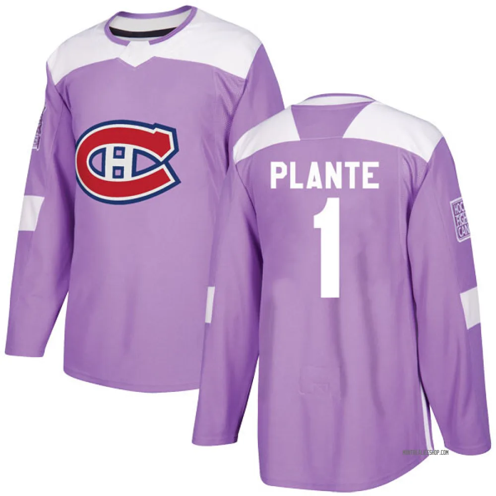 Authentic Jacques Plante Purple Montreal Canadiens Fights Cancer Practice Jersey - Men's
