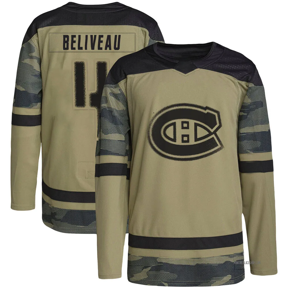 Authentic Jean Beliveau Camo Montreal Canadiens Military Appreciation Practice Jersey - Men's