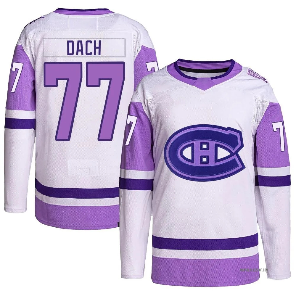 Authentic Kirby Dach White/Purple Montreal Canadiens Hockey Fights Cancer Primegreen Jersey - Youth