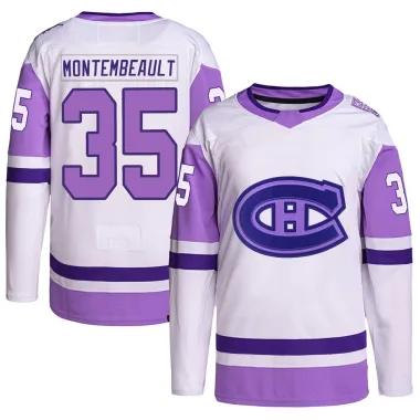 Authentic Sam Montembeault White/Purple Montreal Canadiens Hockey Fights Cancer Primegreen Jersey - Men's