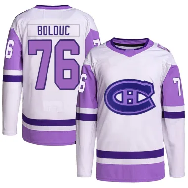 Authentic Zack Bolduc White/Purple Montreal Canadiens Hockey Fights Cancer Primegreen Jersey - Men's