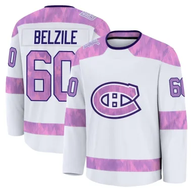 Premium Alex Belzile White Montreal Canadiens 2024 Hockey Fights Cancer Practice Jersey - Youth