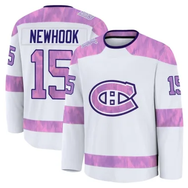 Premium Alex Newhook White Montreal Canadiens 2024 Hockey Fights Cancer Practice Jersey - Youth