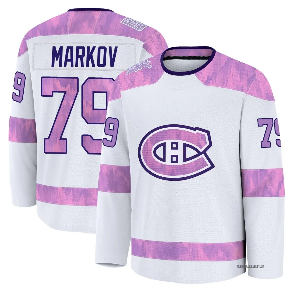 Premium Andrei Markov White Montreal Canadiens 2024 Hockey Fights Cancer Practice Jersey - Men's