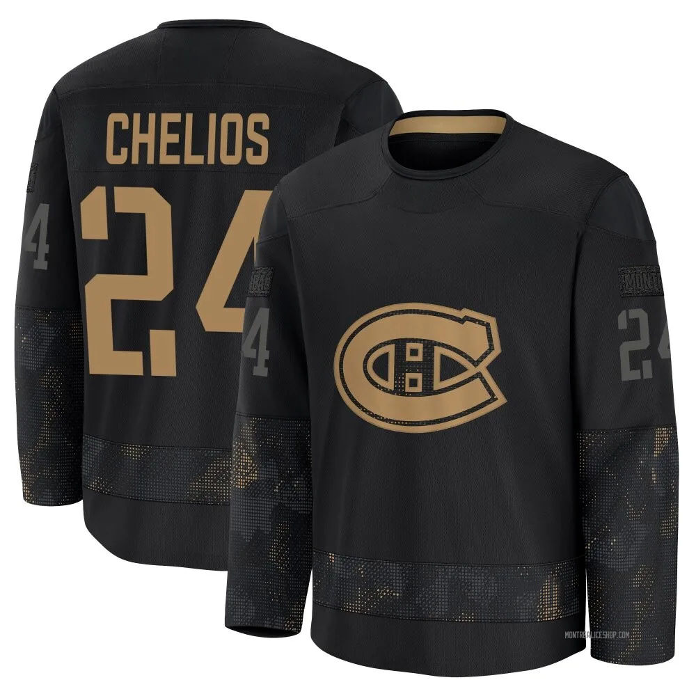 Premium Chris Chelios Black Montreal Canadiens 2024 Military Appreciation Practice Jersey - Men's