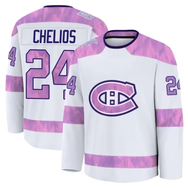 Premium Chris Chelios White Montreal Canadiens 2024 Hockey Fights Cancer Practice Jersey - Youth