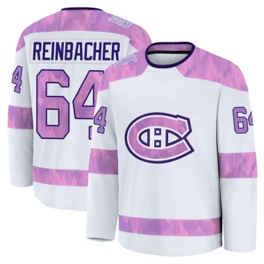 Premium David Reinbacher White Montreal Canadiens 2024 Hockey Fights Cancer Practice Jersey - Men's