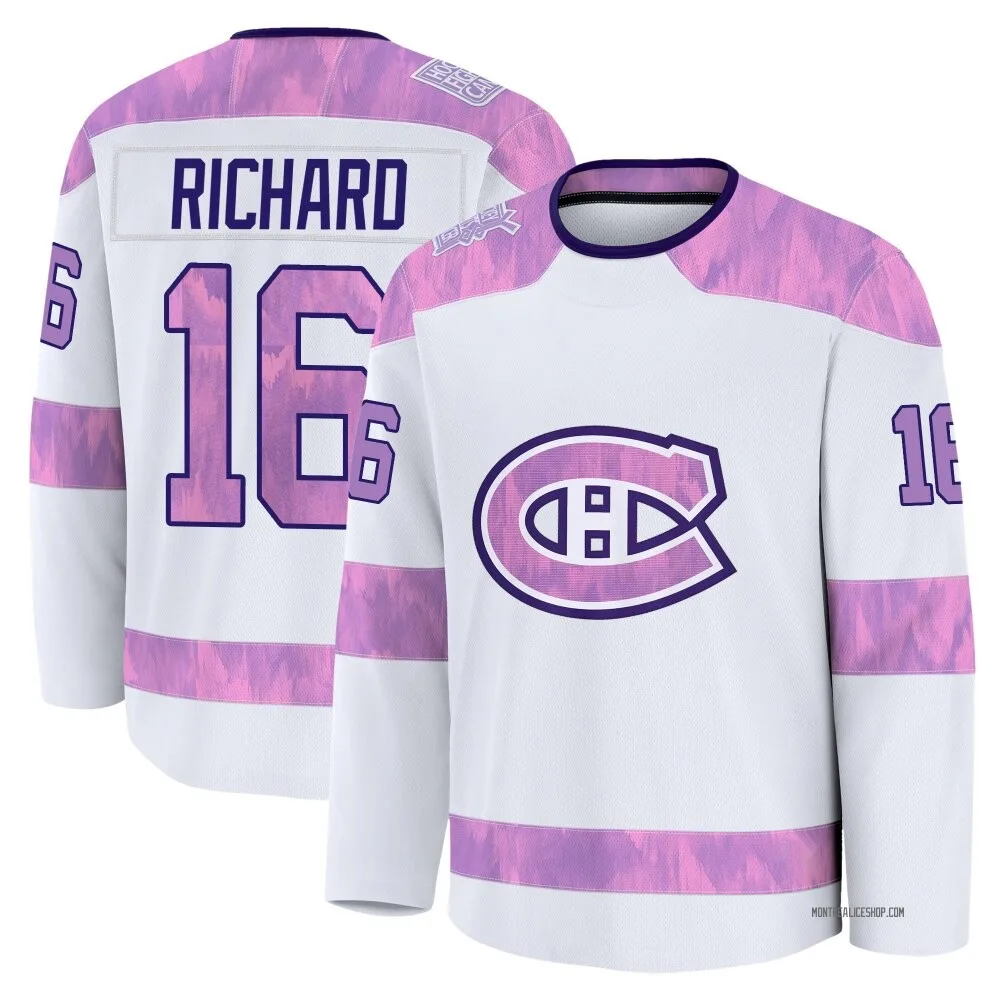 Premium Henri Richard White Montreal Canadiens 2024 Hockey Fights Cancer Practice Jersey - Men's