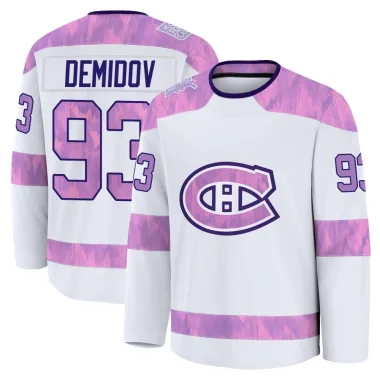 Premium Ivan Demidov White Montreal Canadiens 2024 Hockey Fights Cancer Practice Jersey - Youth