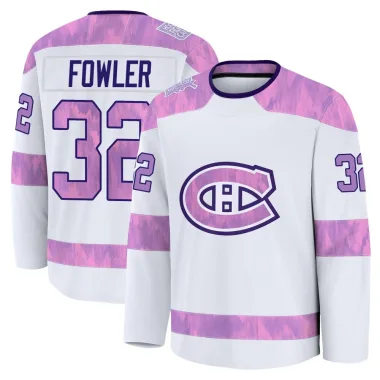 Premium Jacob Fowler White Montreal Canadiens 2024 Hockey Fights Cancer Practice Jersey - Men's