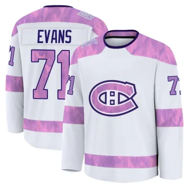 Premium Jake Evans White Montreal Canadiens 2024 Hockey Fights Cancer Practice Jersey - Men's
