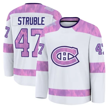 Premium Jayden Struble White Montreal Canadiens 2024 Hockey Fights Cancer Practice Jersey - Men's