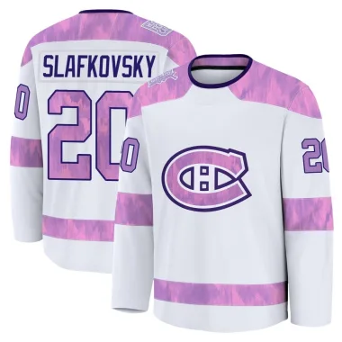 Premium Juraj Slafkovsky White Montreal Canadiens 2024 Hockey Fights Cancer Practice Jersey - Youth