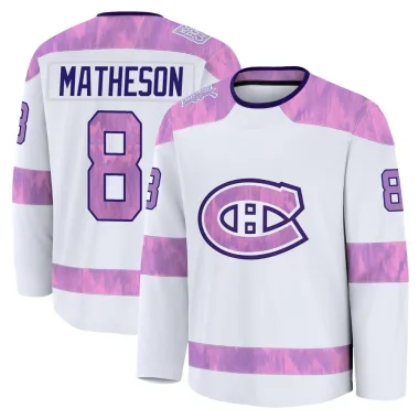 Premium Mike Matheson White Montreal Canadiens 2024 Hockey Fights Cancer Practice Jersey - Men's