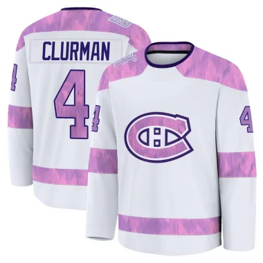 Premium Nathan Clurman White Montreal Canadiens 2024 Hockey Fights Cancer Practice Jersey - Men's