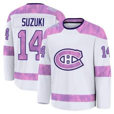 Premium Nick Suzuki White Montreal Canadiens 2024 Hockey Fights Cancer Practice Jersey - Men's