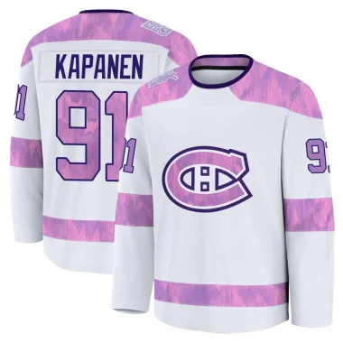 Premium Oliver Kapanen White Montreal Canadiens 2024 Hockey Fights Cancer Practice Jersey - Men's