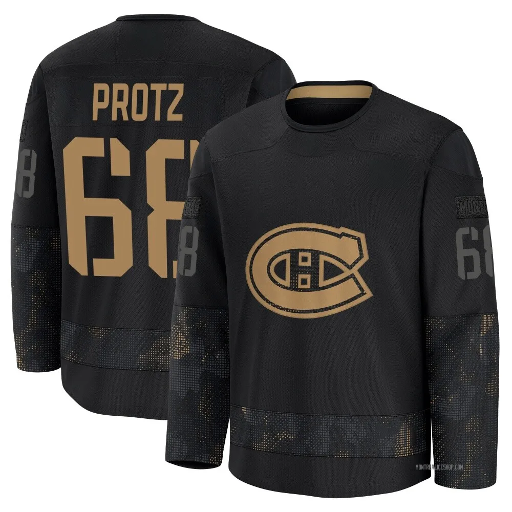 Premium Owen Protz Black Montreal Canadiens 2024 Military Appreciation Practice Jersey - Youth