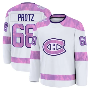 Premium Owen Protz White Montreal Canadiens 2024 Hockey Fights Cancer Practice Jersey - Youth